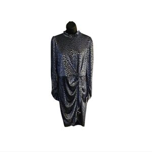 Calvin Klein Metallic Black and Silver Long Sleeve Dress